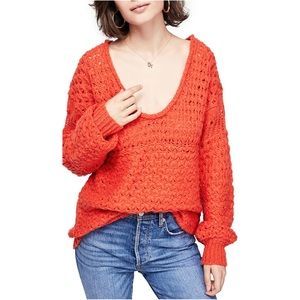 NEW Free People Crashing Waves Sweater Open Knit in Orange